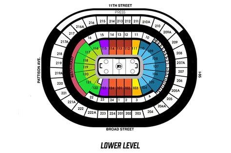 Wells Fargo Center seat & row numbers detailed seating chart.